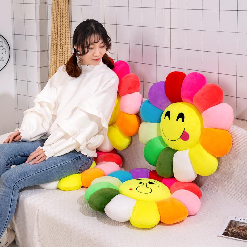 Colorful Sunflower Seat Cushion Petal Expression Pillow Creative Plush Toy Sofa Cushion