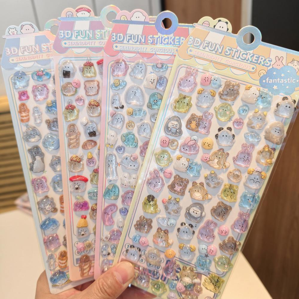 Cute Animals Ghost Drop 3d Relief Sticker Scrapbooking Diy Diary Decor Stationery Sticker Aesthetic Stickers Anime Peripheral