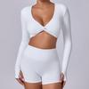 Long Sleeve Workout Tops for Women Twist Front Deep V Neck Cropped Athletic Top Yoga Pilates Gym Outfit