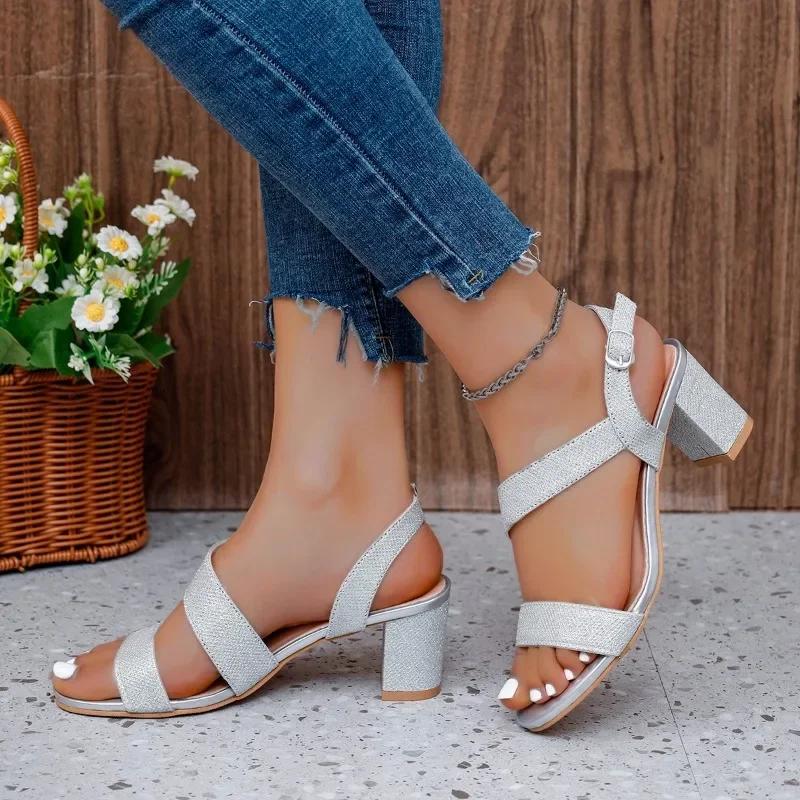 Fashion Ladies Shoes 2024 Hot Sale Buckle Strap Women's Sandals Fashion Peep Toe Office and Career New Plus Size Heeled Sandals Zapatos
