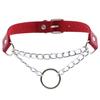 Women Men Punk Chain Choker Necklace O Round Circle Faux Leather Collar Jewelry