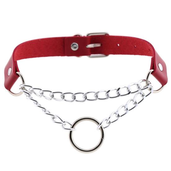 Women Men Punk Chain Choker Necklace O Round Circle Faux Leather Collar Jewelry