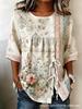 European and American summer new women's tops, shirts, geometric printing buttons, drawstrings, half-sleeved tops, T-shirts, women's clothing