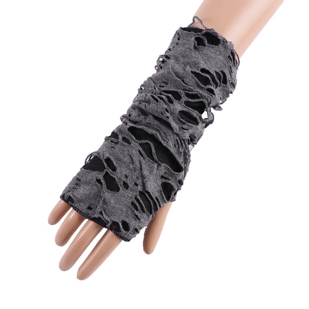 Unisex Half-finger Black Punk Style Women Fingerless Gloves Hole Mitten Broken Slit Punk Gloves