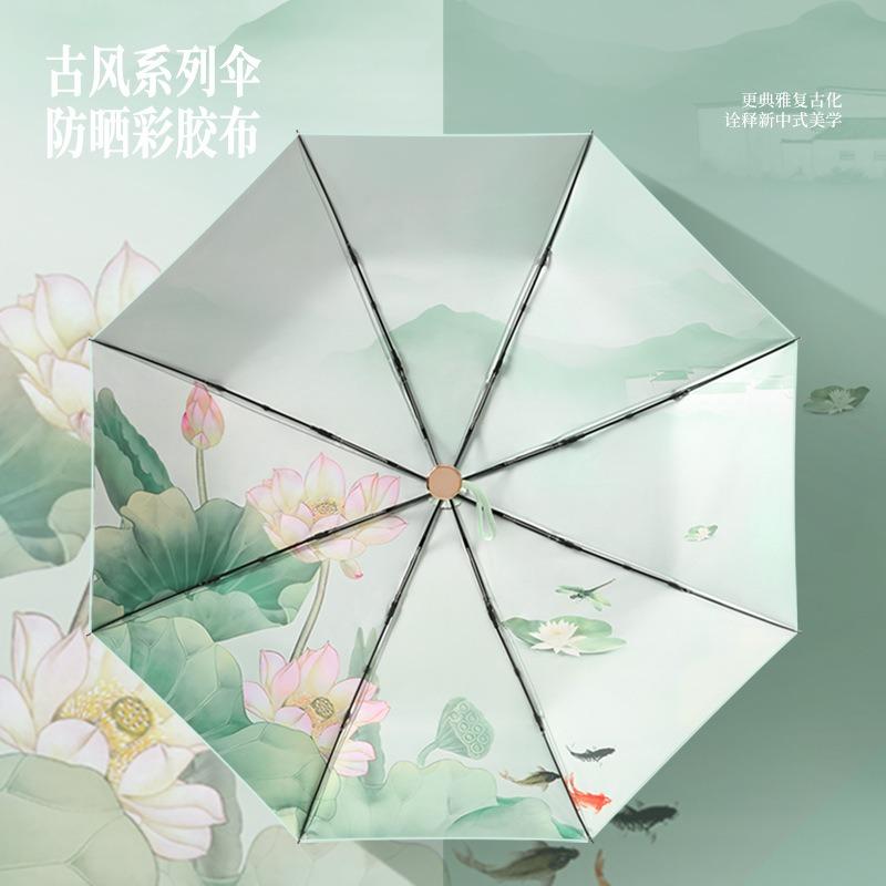 Trifold automatic umbrella color glue fabric digital printing color scheme handle parasol weather and rain