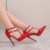 European New Leopard Print Pointed Toe Hollow Thin Super High Heel Buckle Strap Sandals Large Size Fashion Catwalk Women Dress Shoes WZ-18091-52