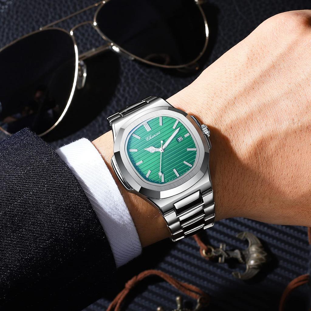 Watch Bracelet Wristwatch Seiko Square Luminous Pointer Stainless Steel Belt Quartz Watch Cool Business Everyday Green Men's Luminous Men's