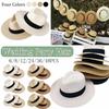 6-48PCS Straw Hat for Wedding 1920s Party Panama Sombrero Straw Fedora Hats Sun Summer Hat Beach Wedding Favors Men Women Trilby
