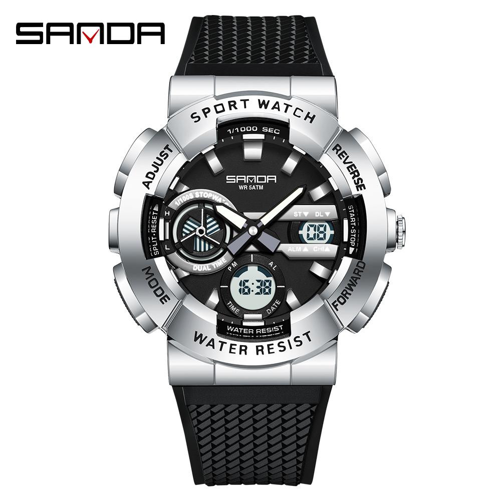 SANDA 3365 Hot Sale Fashion Men's Digital Analog Watch TPU Strap Waterproof Sporty Outdoor Male Wristwatch Gift Male Clock