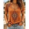 Damen Sommer T-Shirt Retro Muster Print Kurzarm T-Shirts Lässige Bedruckte Tops