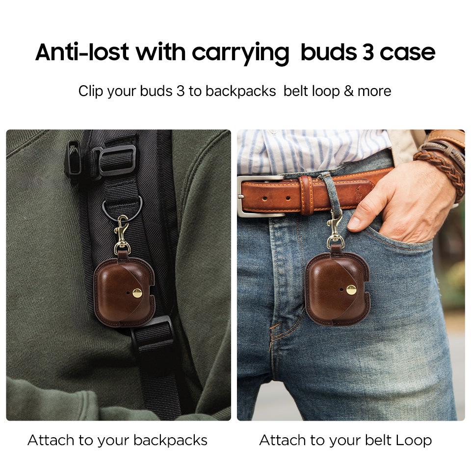 Waxed Cowhide Protective Case for Samsung Galaxy Buds 3 – Full Coverage, Drop-proof.