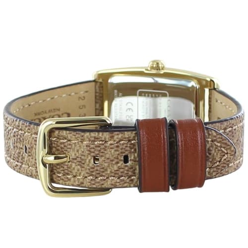 Coach Women's REESE Rectangular/Square Leather Strap Analog Watch (No. 6 Signature)