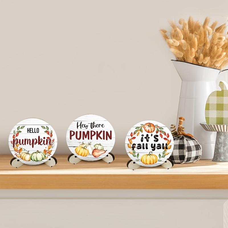 Hand Painted Wooden Pumpkin Tray Alphabet Ornament 3pcs Fall Thanksgiving Round Plate Home Decor Craft Painting