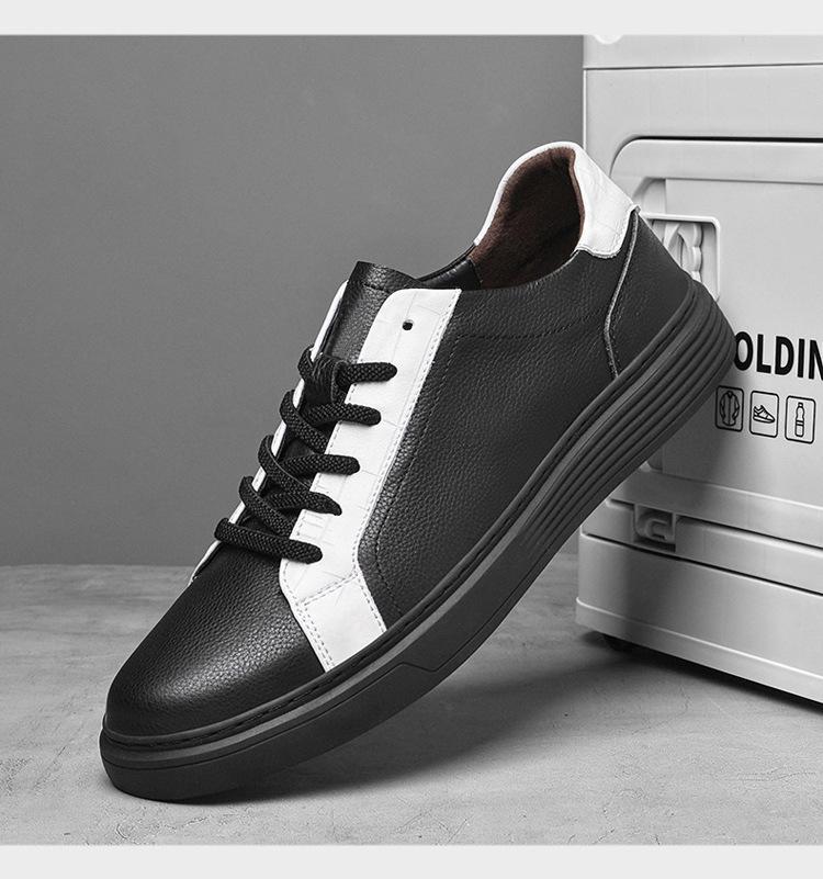 Men's Genuine Leather White Sports Shoes: Trendy, Breathable, Versatile British Casual Style.
