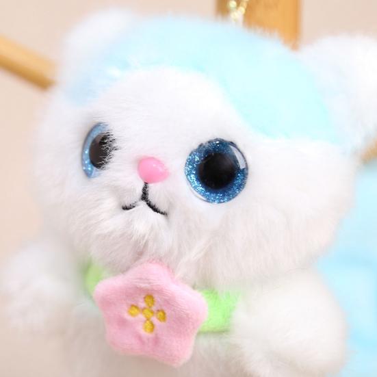 Cute Elf Cat Plush Doll Pendant Keychain Soft Skin-Friendly Plush with Wings And Floral Accent Portable Bag Charm Gift for Kids Cat Lovers