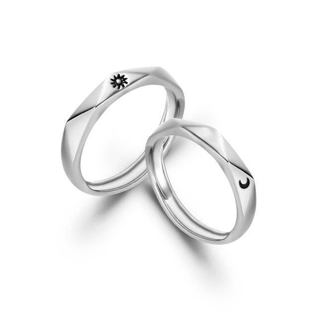 2 PCS Fashion Silver Color Zircon Wedding Rings Set For Women Open Adjustable Luxury Couple Jewelry Heart Geometric Finger Gifts