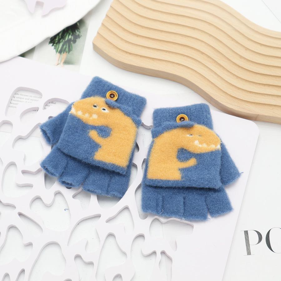 Children's Cute Cartoon Flip-Gloves: Cold-Proof, Half-Finger Winter Writing Warmth for Boys and Girls