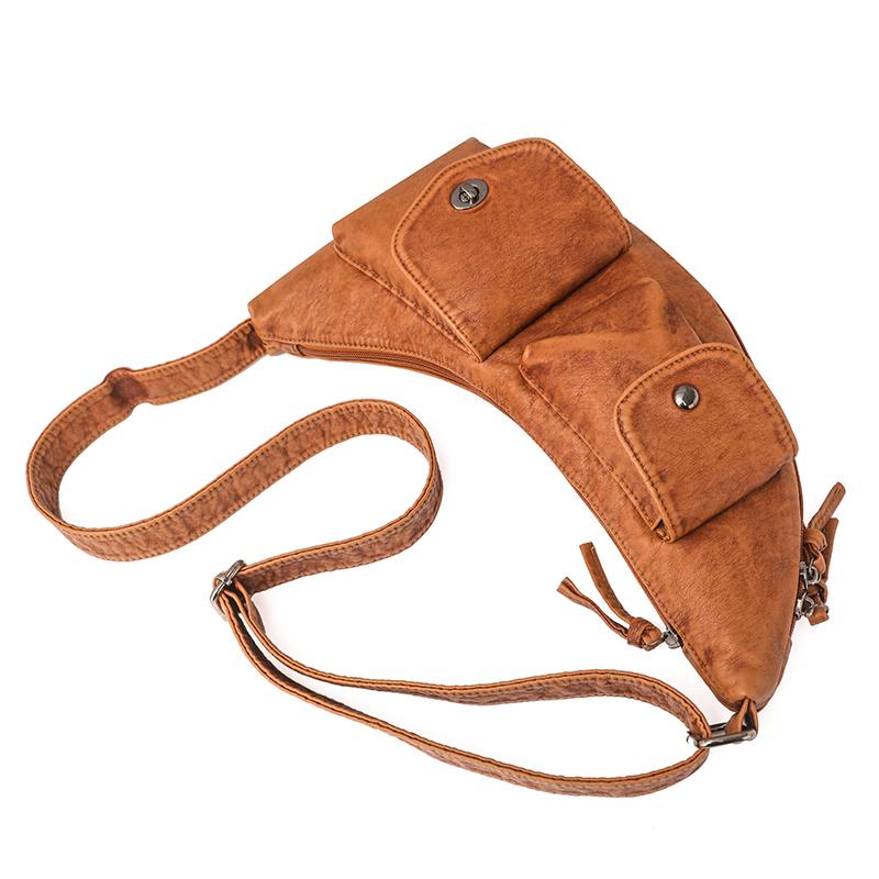 Women's Chest Bag Soft Leather Shoulder Bag Crossbody Small Bag Large Capacity Shoulder Travel Bag