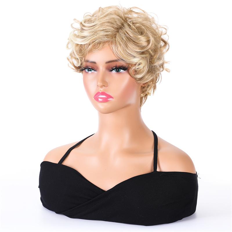Synthetic Short Blonde Curly Wigs for Women Natural Hair Wig with Side Bangs Mother Gifts Wig Blond Cur Wig Natural Casual Wigs