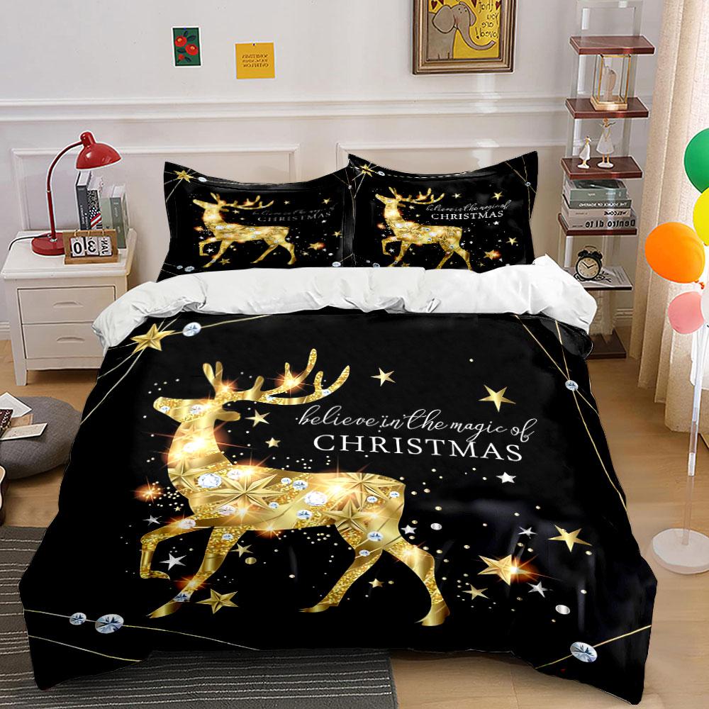 Golden Reindeer Christmas Decor Bedding Duvet Cover Set Duvet Cover Pillowcases (1*Duvet Cover 2*Pillowcases, without duvet insert)