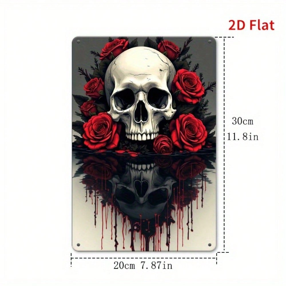 Metal Gothic Skull Red Rose Tin Sign Wall Art Retro Home Bar Vintage Plaque Man Cave Garage Kitchen Decor