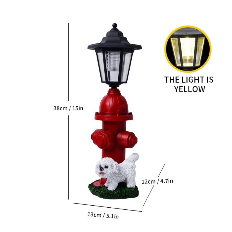 Solar Powered Resin Fire Hydrant Dog Garden Ornament Outdoor Waterproof Lawn Decor