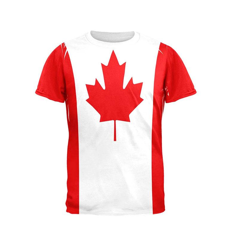Kanadská vlajka Národní znak Tištěný vzor javorového listu Harajuku Pánská Dámská Móda Street Crew-neck Tričko s krátkým rukávem