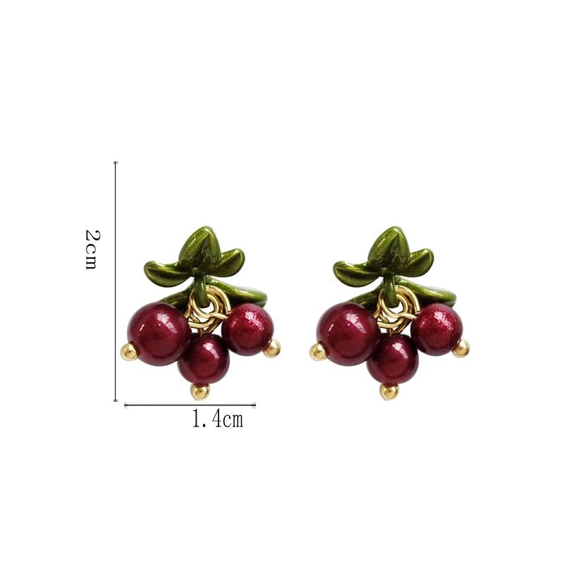 Retro Französische Waldbeeren Ohrring Preiselbeere Pflanze Süßwasserperle Mädchen Party Accessoires Ohrringe