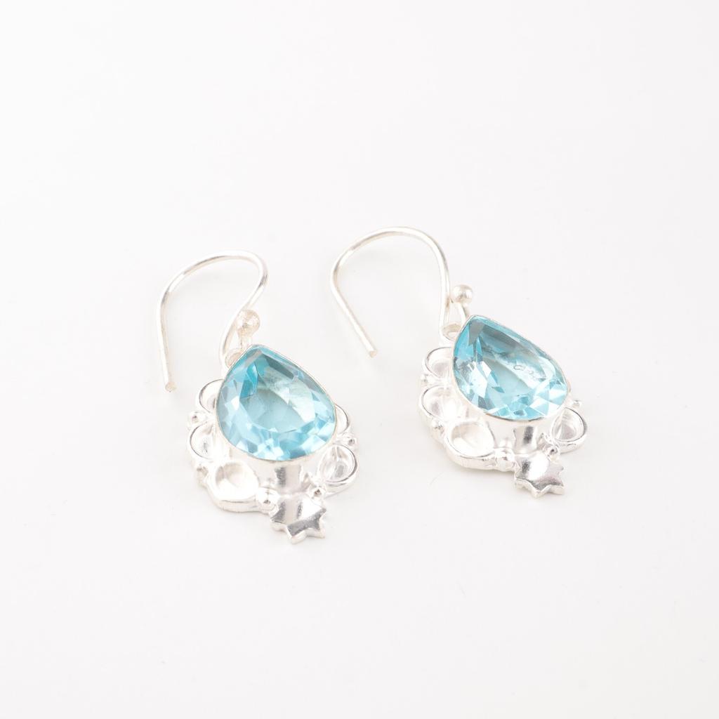 Sky Blue Topaz Gemstone 925 Sterling Silver Handcrafted Jewelry Hook Earrings EE-163-8