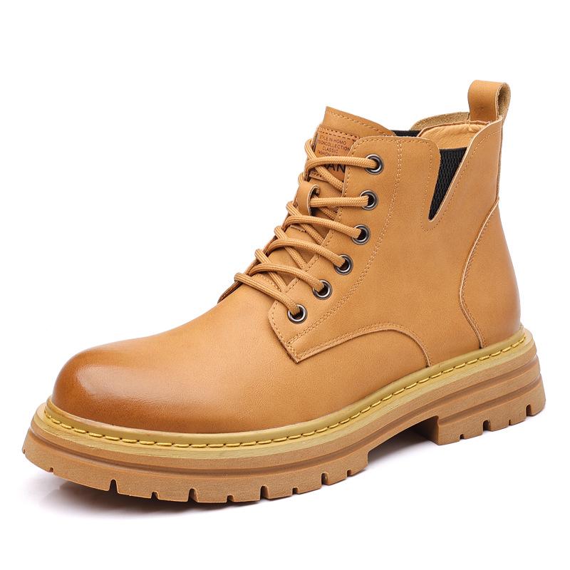 Men's British Style High-Top Yellow Martin Boots: Autumn/Winter Velvet Mid-Tops