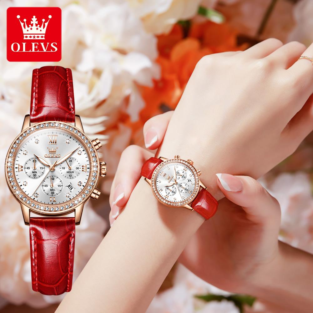 OLEVS 9933 Mode Dameshorloges Wit Leer Vrouwelijk Waterdicht Kwarts Horloge Dameshorloge Reloj