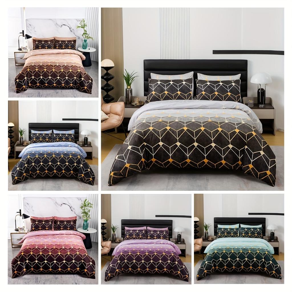 Duvet Cover Set Multicolor Gradient Geometric Pattern Bedding Set Soft Comfortable Duvet Cover For Bedroom Guest Room