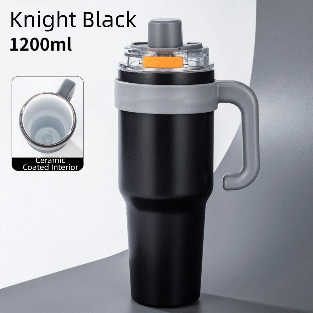 Straw Insulated Coffee Mug Ceramic Liner Travel Mug Handle Thermos Cup  Travel