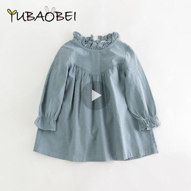 YUBAOBEI Jaro Podzim v korejském stylu Dívčí šaty s dlouhým rukávem Bavlna a len Volné princeznovské šaty