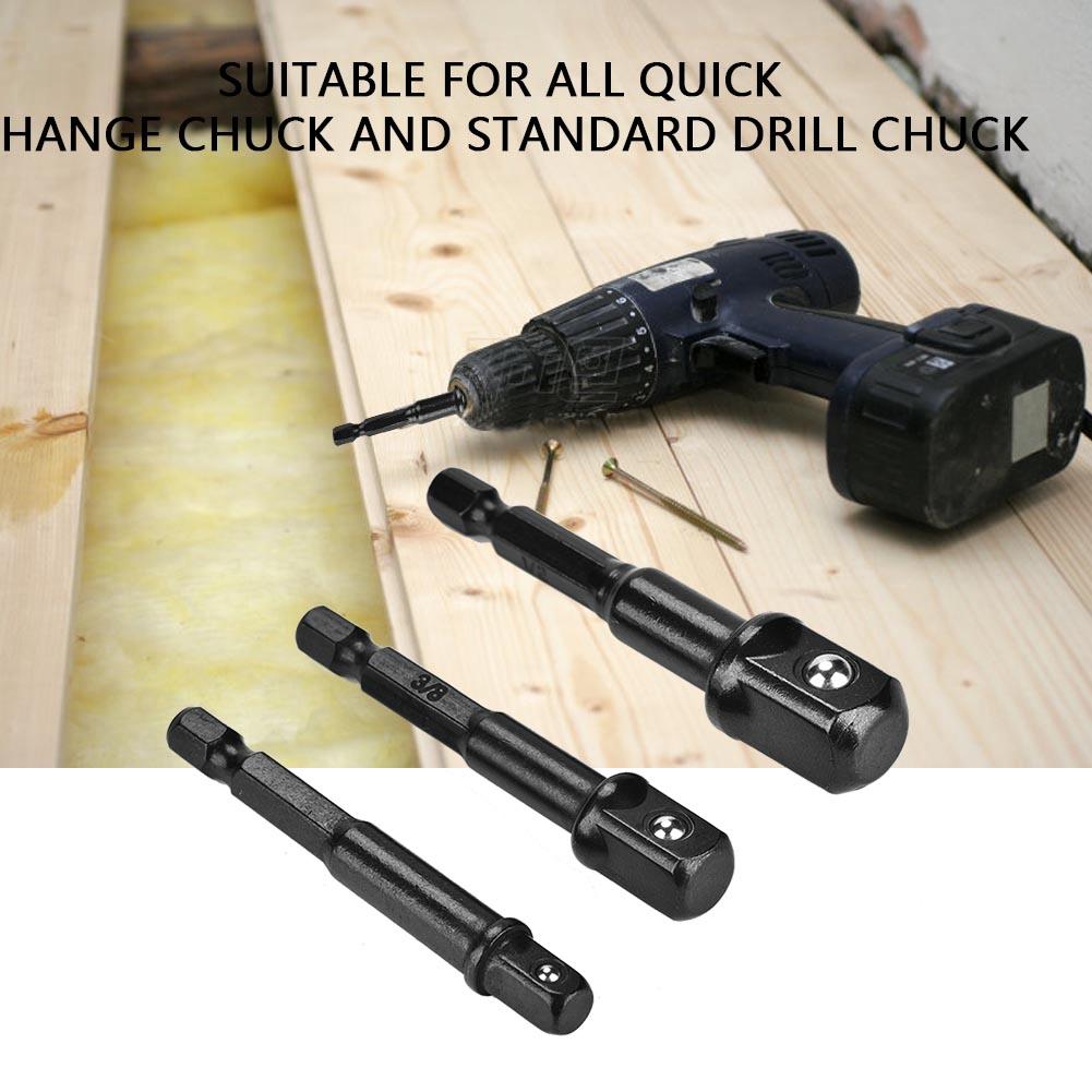 3Pcs Black Socket Adapter 1Celsius4 Hex Shank to 1Celsius4 3Celsius8 1Celsius2 Head Drill Bit Driver