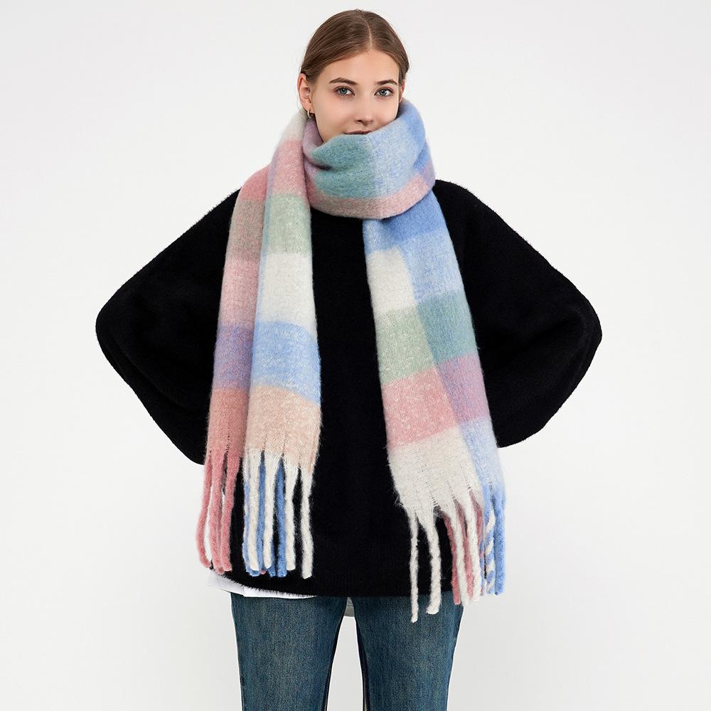 AC new winter warm plaid fringed scarf women's imitation cashmere wool warm long scarf shawl Han Fan