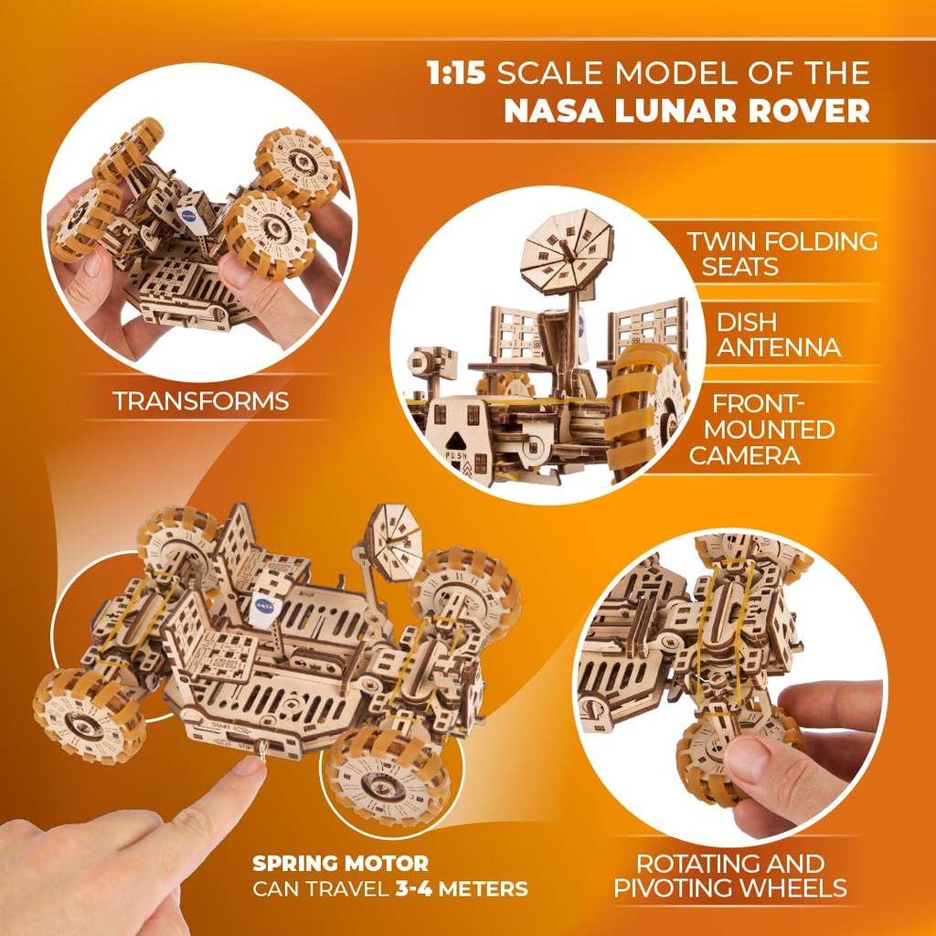 Ugears NASA Lunar Rover 70236 Wooden No Glue or Tools 3D Assembly Instructions Included Puzzle, Required, Puzzle,