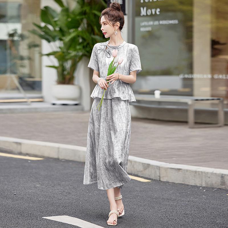 

Женский летний костюм новый молодежный модный элегантный топ с оборкой и юбка комплект из двух предметов XL