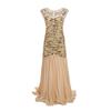 1920S Vintage Evening Gown with Sequins, Beading, Mesh, and Ruffled Hem, Floor-Length Dress