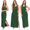 Women's Maxi Cotton Dress Comfortable with Side Slit Loose MORAJ XXL GREEN