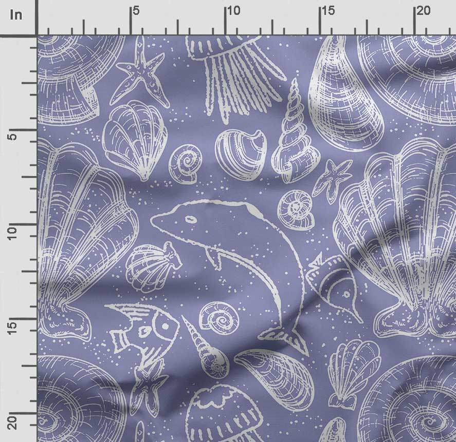 Soimoi Sea Shell Print,  Cotton Cambric, Quilting Fabric Sold by The Yard 42 Inch Wide, Medium Weight Cotton Fabric, Sewing  Supplies,Blue &
