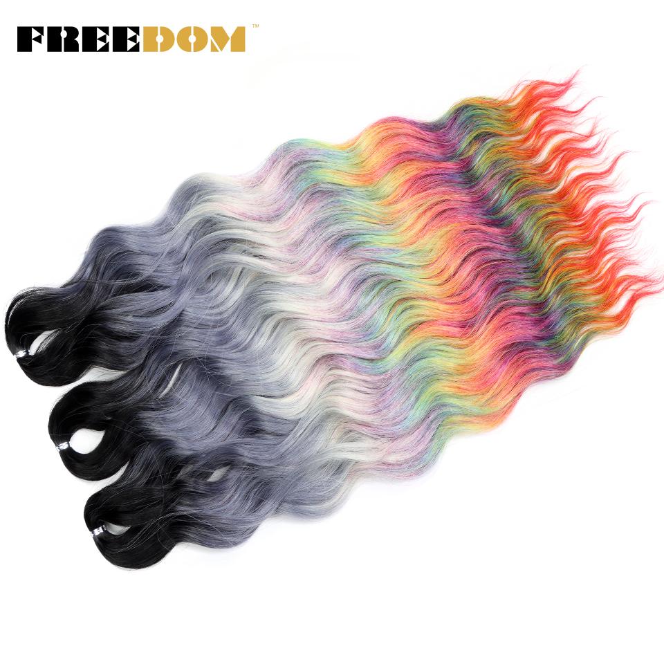 FREEDOM Synthetic Braiding Hair Extensions Natural Curly Wavy 24inch Water Wave Braid Hair Ombre Blonde Brown Twist Crochet Hair