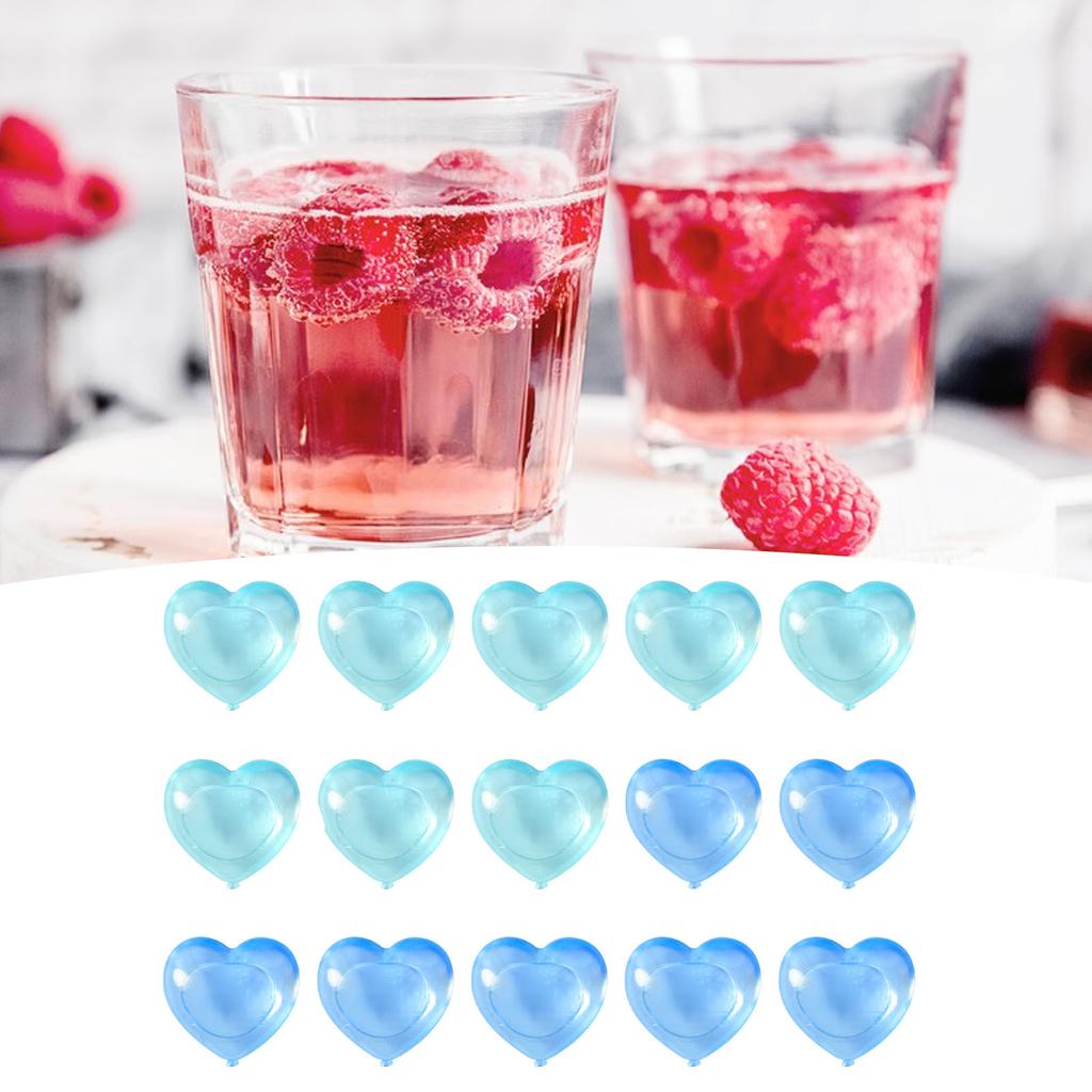 15PCS Reusable Ice Cube Cute Cartoon Heart Shaped Refreezable Washable Plastic Ice Cubes for Making Cold Drink Blue