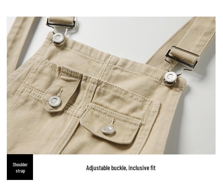 Women's High-Waist Denim Overall Shorts - Casual American Style, Loose Fit, Cuffed Wide Leg Jumpsuit