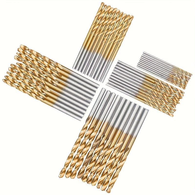50pcs Titanium Coated High-Speed Steel Drill Bit Set - Suitable for Metal and Wood 1-3mm Carbon Steel, Round Shank, Spiral Flute Design, Mixed Sizes