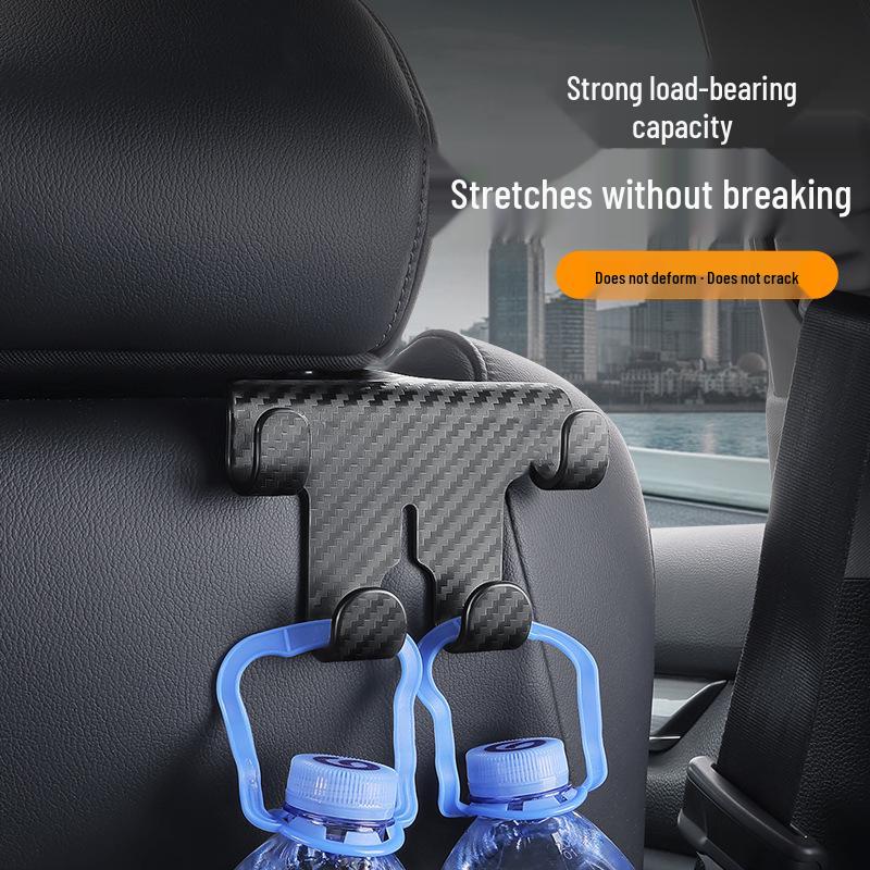 Car Seat Back Multi-functional Hook & Phone Holder with Carbon Fiber Texture