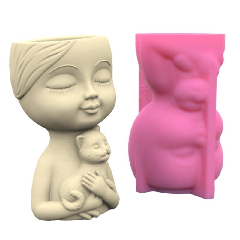 Boy and Puppy Succulent Pot Mold for DIY Concrete Flower Pots Resin Mold Pen Holder Resin Mold Desktop Decoration Home