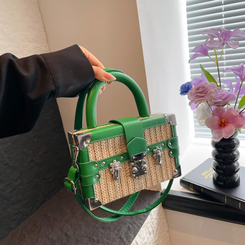 Woven straw bag women's 2025 new niche design messenger bag summer versatile high-end portable small square bag
