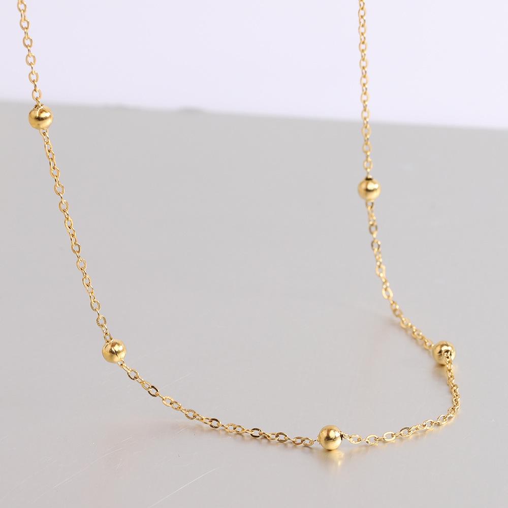 37+5CM Stainless Steel O-chain Necklace with Round Beads - European & American Style