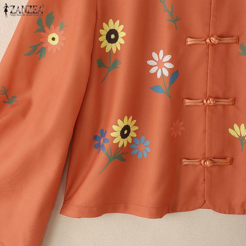 ZANZEA Women Casual Round Neck Loose Long Sleeve Floral Print Blouse